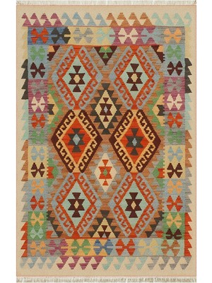 Cotton 84 Çok Renkli Etnik Boho Stil Pamuk Kilim