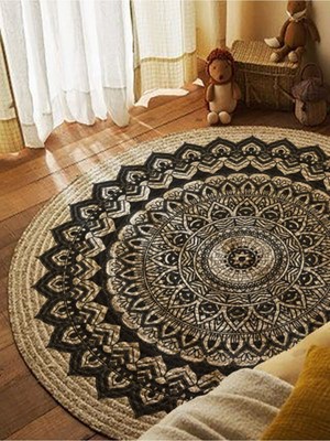 Kilim Home Boho 900 Mandala Desenli Etnik Örgü Yuvarlak Natural Çift Taraflı Halı