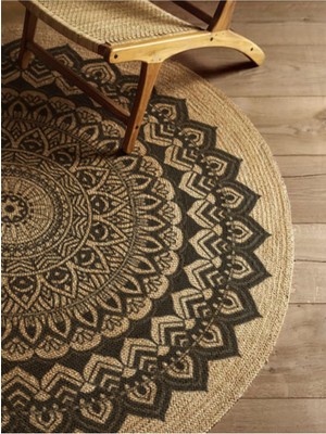 Kilim Home Boho 900 Mandala Desenli Etnik Örgü Yuvarlak Natural Çift Taraflı Halı