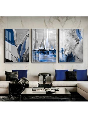 Harikabirev Harikabirev|bej-Siyah-Pembe Soyut Abstract Kombin 2 |çerçeveli Cam Tablo 3lü Dikey