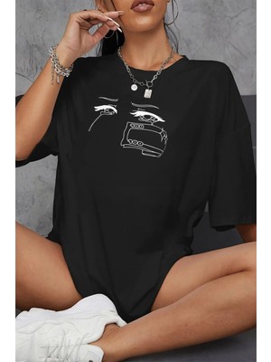 Young Fit Son Moda  Kadın T-Shirti  Pamuk Baskılı Yuvarlak Yaka Oversize Tişört