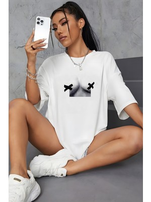 Young Fit Son Moda  Kadın T-Shirti  Pamuk Baskılı Yuvarlak Yaka Oversize Tişört