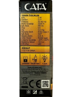 Cata CT-4255 3W 12V 3200K (Günışığı) G4 Duylu LED Kapsül Ampul (8 Adet)