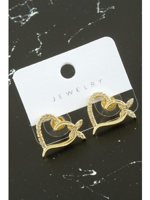 Bijuteri Net Kalp Kelebek Zirkon Taşlı Küpe