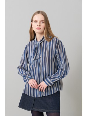 Bağlama Detaylı Çizgili Gömlek Standart Renk K2533501_089