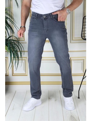 PHANTOM JEANS Erkek Gri Regular Fit Rahat Kesim Esnek Likralı Denim Jeans Şık Kot Pantolon