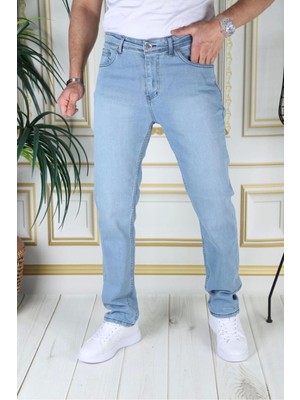 Erkek Buz Mavi Regular Fit Rahat Kesim Esnek Likralı Denim Jeans Şık Kot Pantolon