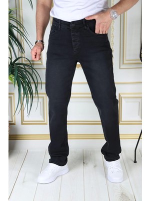 Erkek Siyah Renk Regular Fit Rahat Kesim Esnek Likralı Denim Jeans Şık Kot Pantolon