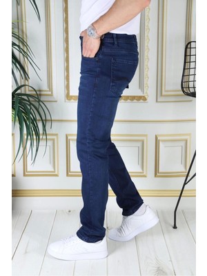 Erkek Mavi Renk Regular Fit Rahat Kesim Esnek Likralı Denim Jeans Şık Kot Pantolon