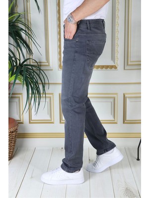 PHANTOM JEANS Erkek Gri Regular Fit Rahat Kesim Esnek Likralı Denim Jeans Şık Kot Pantolon