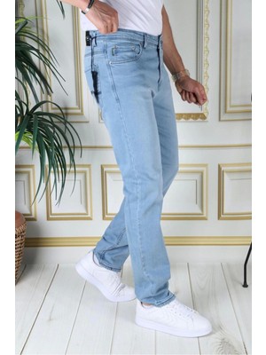 Erkek Buz Mavi Regular Fit Rahat Kesim Esnek Likralı Denim Jeans Şık Kot Pantolon