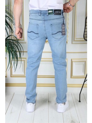 Erkek Buz Mavi Regular Fit Rahat Kesim Esnek Likralı Denim Jeans Şık Kot Pantolon