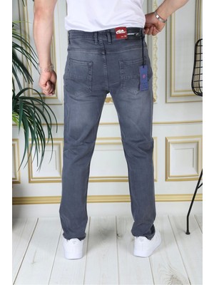 Erkek Gri Regular Fit Rahat Kesim Esnek Likralı Denim Jeans Şık Kot Pantolon