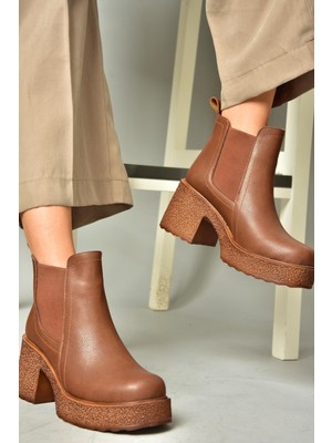 Fox Shoes T996220009 Taba Kalın Topuklu Kadın Bot