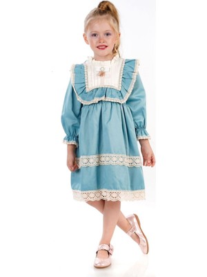 Miniğimin Cicileri Dantelli Fistolu Fiyonklu Vitange Kız çoçuk elbise - Mint