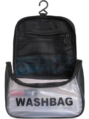 Woys Bags Siyah Seyahat Washbag Makyaj ve Kişisel Bakım Ürünleri Taşıma Çantası Polyester