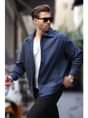 Lacivert Desenli Cepli Erkek Ceket Gömlek 6756