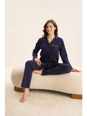 15993 Bayan Baskılı Düğmeli Pijama Takım
