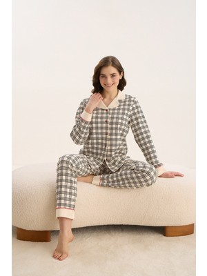 16089 Bayan Düğmeli Pijama Takım