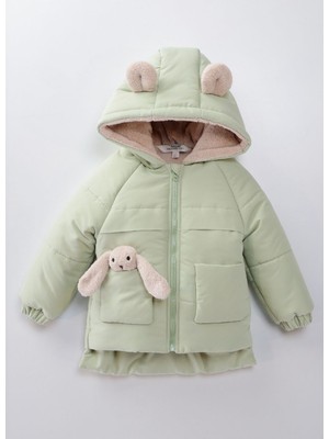 Midimod Gold 2-7 Yaş Arası Pelüş Tavşanlı Polar Kalın Kız Çocuk Mont