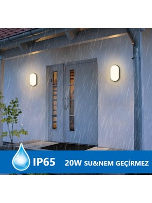 Rultech 1 Adet Su Geçirmez 20w Siyah Kasa Beyaz Işık 6400k Bahçe Teras Banyo Iç Dış Mekan Led Işık 2000lm