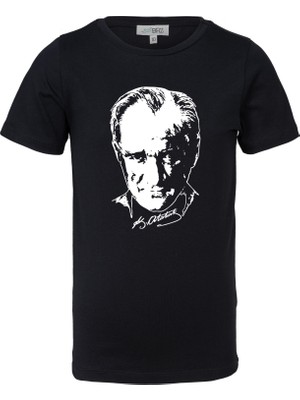 BRZ Collection Unisex Çocuk Mustafa Kemal Atatürk T-Shirt Siyah