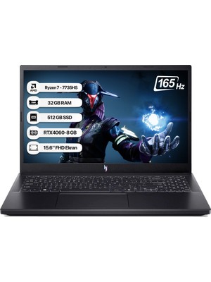 Acer Nitro V15 ANV15-41 Amd R7 7735HS 32GB 512GB SSD RTX4060-8GB Dos 15.6 Fhd 165Hz Notebook NH.QSFEY.003