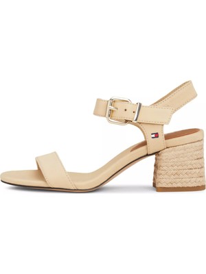 Tommy Hilfiger Kadın Block Mıd Heel Sandal Topuklu Sandalet-Bej