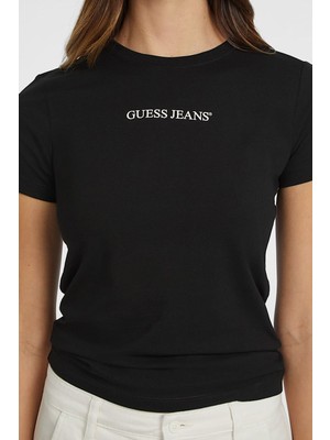 Guess Kadın Gj Ss Cn Slim Logo T-Shirt - Siyah