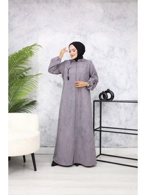 Güler Giyim Ayşegül Büyük Beden Kadın Tesettür Süet Tam Boy Mevsimlik Ferace