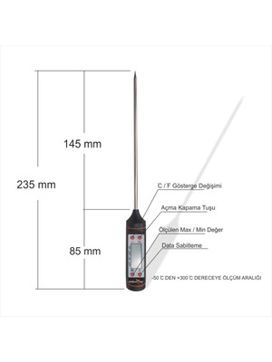 Uzun Hassas Et Süt Biftek Patates Sebze Bonfile Gıda Sıcaklık Soğukluk Derece Termometresi Isı Ölçer