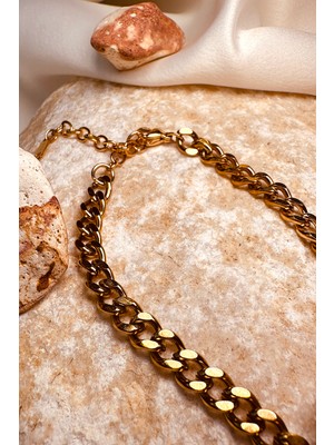 Mooni Accessories Gurme Zincir Tasarım Altın Gold Renk Şık Paslanmaz Çelik Bileklik Unisex