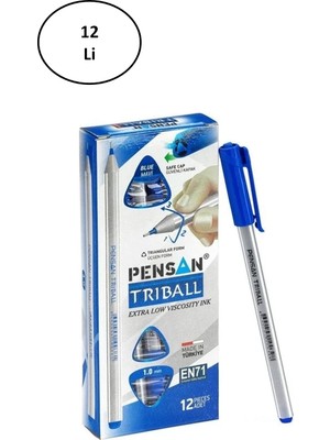 Pensan Triball Mavi Tükenmez Kalem 1 mm 12'li Adet Güvenli Kapaklı Tasarım