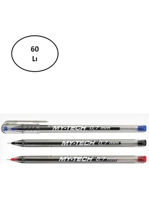 Pensan 0,7 mm My-Tech Renkli Tükenmez Kalem 60'lı Set Ölçülerle Birlikte