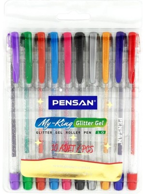 Pensan My-Kıng Simli Jel Kalem Seti 10 Adet Renkli Kalemler ile Yaratıcı Çalışmalar İçin
