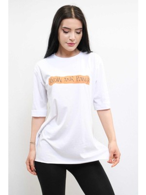 Bisiklet Yaka Oversize Tshirt Beyaz Beyaz