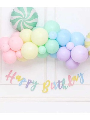 Parti Aşkı Makaron Happy Birthday Kaligrafi Yazı Banner Seti Rengarenk Iyiki Doğdun Yazısı Gökkuşağı Konsepti