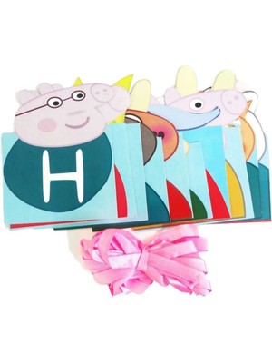 Parti Aşkı Peppa Pig Happy Birthday Banner & Iyi Ki Doğdun Parti Yazısı Peppa Pig Flama