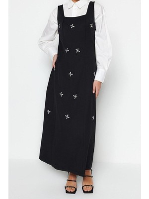 Ersefa Moda Jile Casual Günlük Finike Dokuma Kare Yaka Kolsuz Kol Jile Maxi Boy Tesettür Elbise
