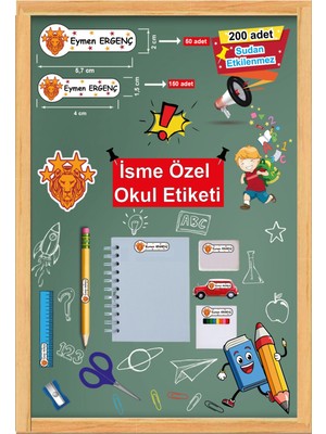 Ayza Tasarım Okul Etiketi Kalem Defter Kitap Özel İsim Yazılabilen Etiket 200 Adet Sticker Seti isim Etiketi