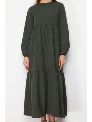 Ersefa Moda Oversize Günlük Terrycotton Dokuma Bisiklet Yaka Uzun Kol Skater Uzun Boy Tesettür Elbise