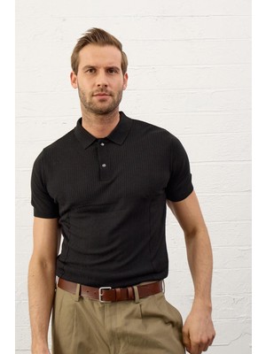 Danger Erkek Slim-Fit Kalıp Polo Yaka Yazlık Triko T-Shirt Siyah - 5002DNGR