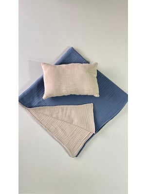 Giz Giyim Çift Taraflı 8 Katlı Müslin Bebek Battaniyesi ve Yastık Takımı, %100 Pamuk, Kışlık, Nefes Alabilir