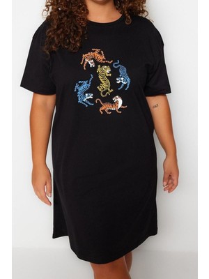 Ersefa Moda Rahat Günlük Süprem Örme Bisiklet Yaka Kısa Kol T-Shirt Elbise Mini Boy Büyük Beden Elbise