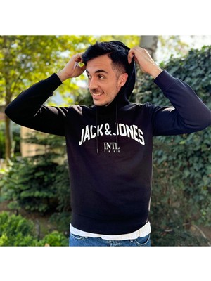 Jack & Jones Erkek Logo Baskılı Kapüşonlu Sweatshirt - Circle