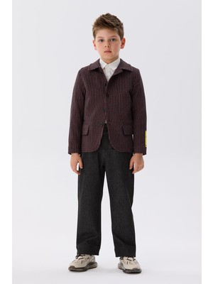 Nebbati Bg Store Erkek Çocuk Bordo Çizgili Ceket Uzun Kol Regular Fit Orta Kalınlık