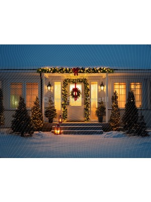 Venspor Büyülü Giriş Yılbaşı Işıkları ve Çelenk Arka Planı 200 x 150 cm Stüdyo Fonu