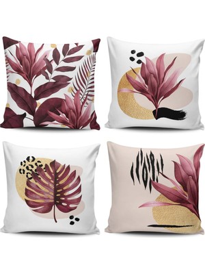 Alkan Homes Çift Taraf Baskılı Yaprak Desenli 4 Lü Kombinli Kırlent Kılıfı