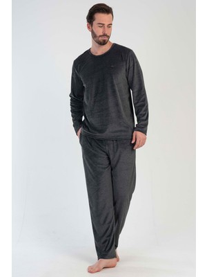 Erkek Uzun Kol Kadife Antrasit Pijama Takım C5T0N0O603