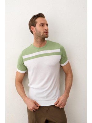 Danger Erkek Renkli Slim-Fit Kalıp Yazlık Triko T-Shirt Yeşil - 5018DNGR